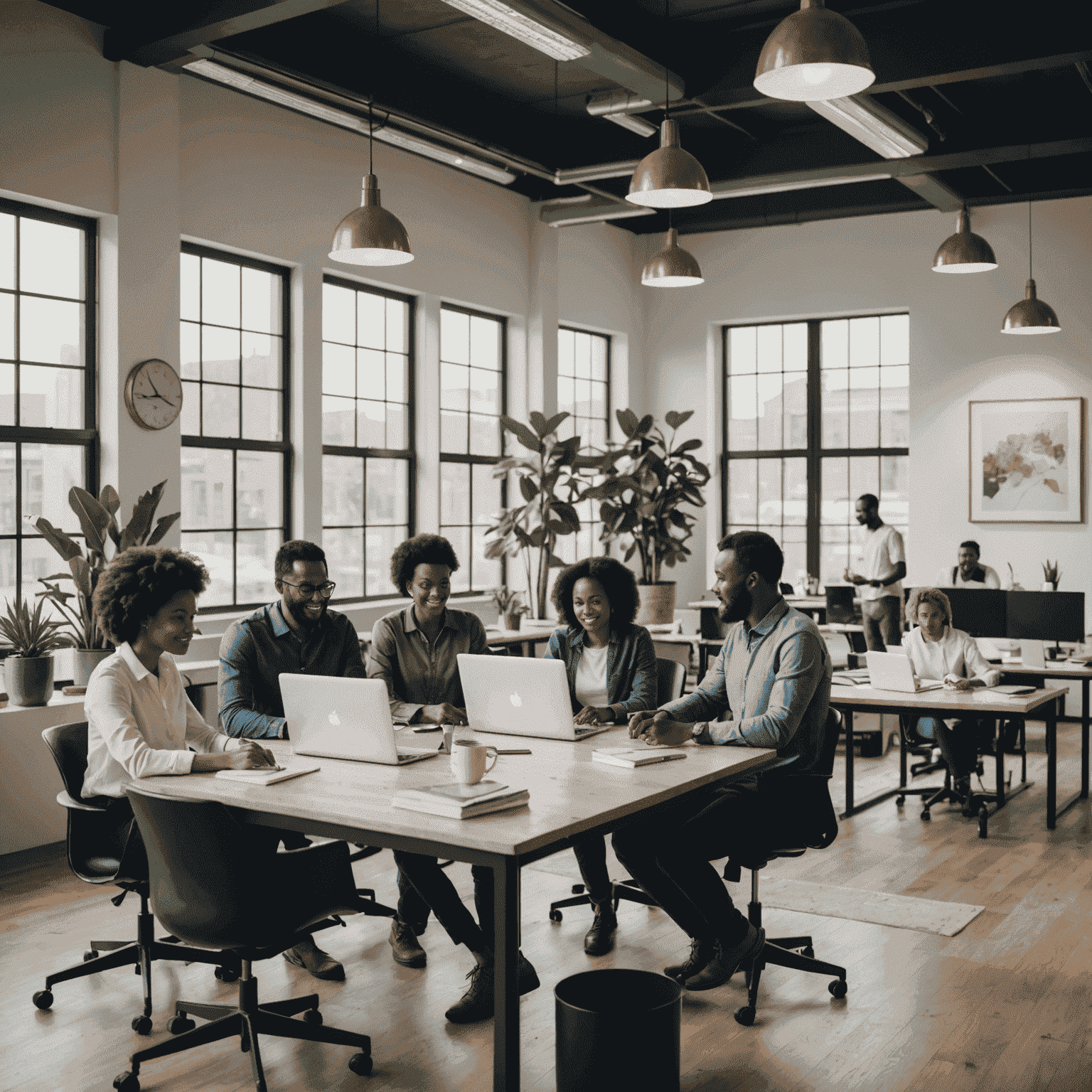 Photo of a successful South African startup team working together in a modern office space