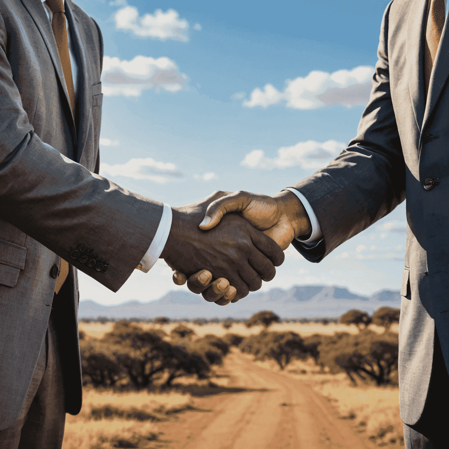 Handshake between a foreign businessman and a South African businessman, symbolizing a successful partnership facilitated by safari.solutions