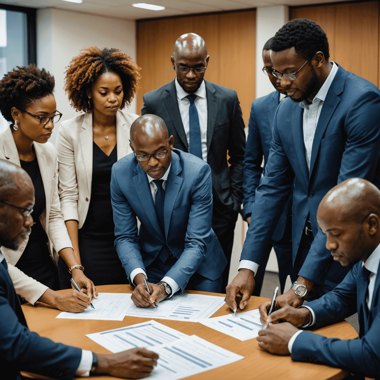 A group of professionals engaged in a training session, learning new skills and strategies to enhance their capabilities in financial planning and investing consulting in South Africa.