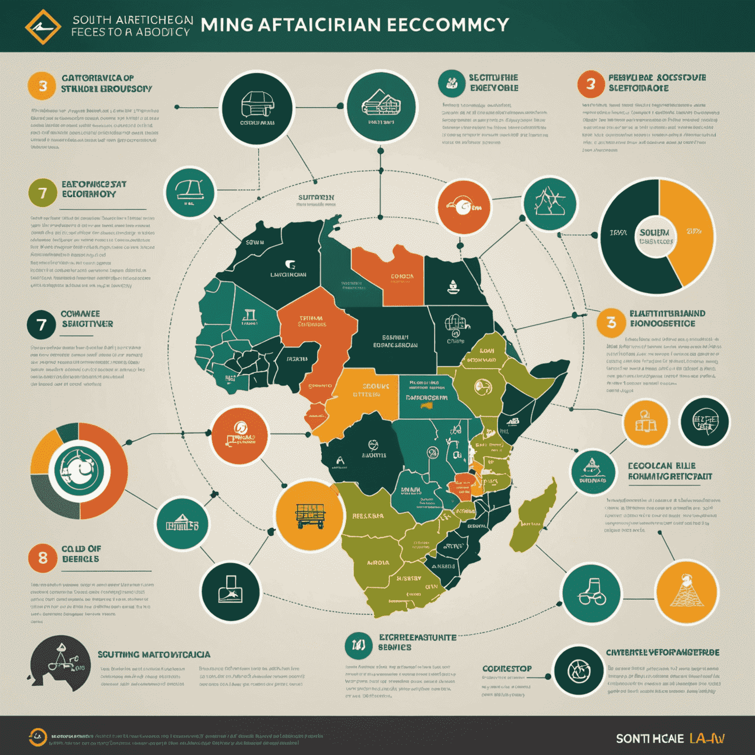 Infographic showcasing the key sectors of the South African economy, including mining, agriculture, manufacturing, and services